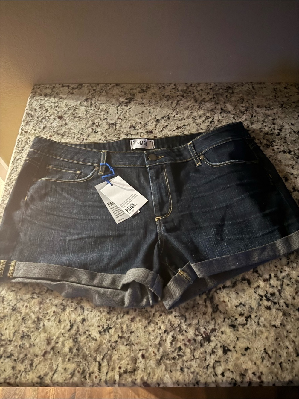 PAIGE Dark Indigo Cuffed Denim Shorts